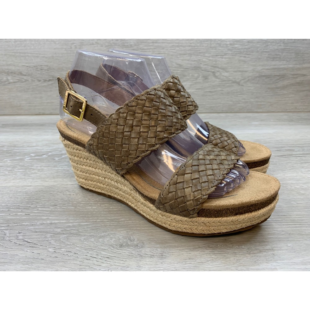 Aetrex Jillian Women's Woven Leather Espadrille Wedge Sandals Brown 8 Shoes